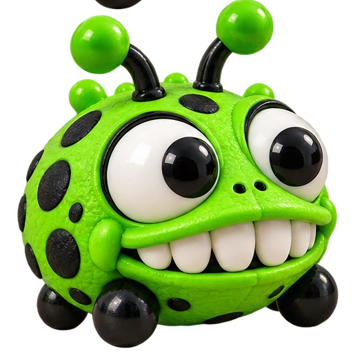 Green BAGBUGZ with a closed-mouth toothy smile