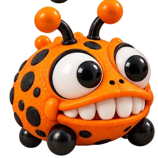 Orange BAGBUGZ with a closed-mouth toothy smile